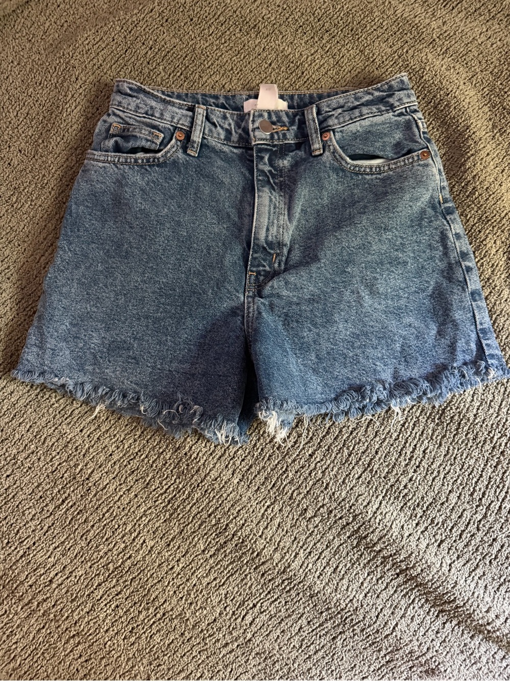 H&M Blue High-Rise Frayed Denim Shorts